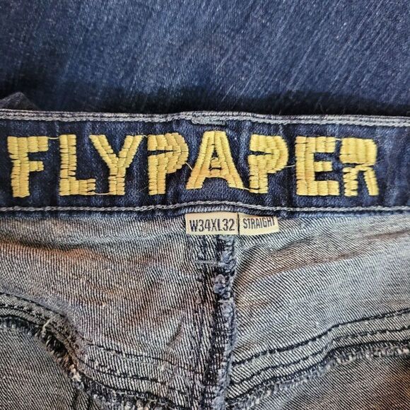 Flypaper Jeans Straight Whisker Distressed Embroidered Pockets Dark Wash 34 x 32 - Picture 12 of 14